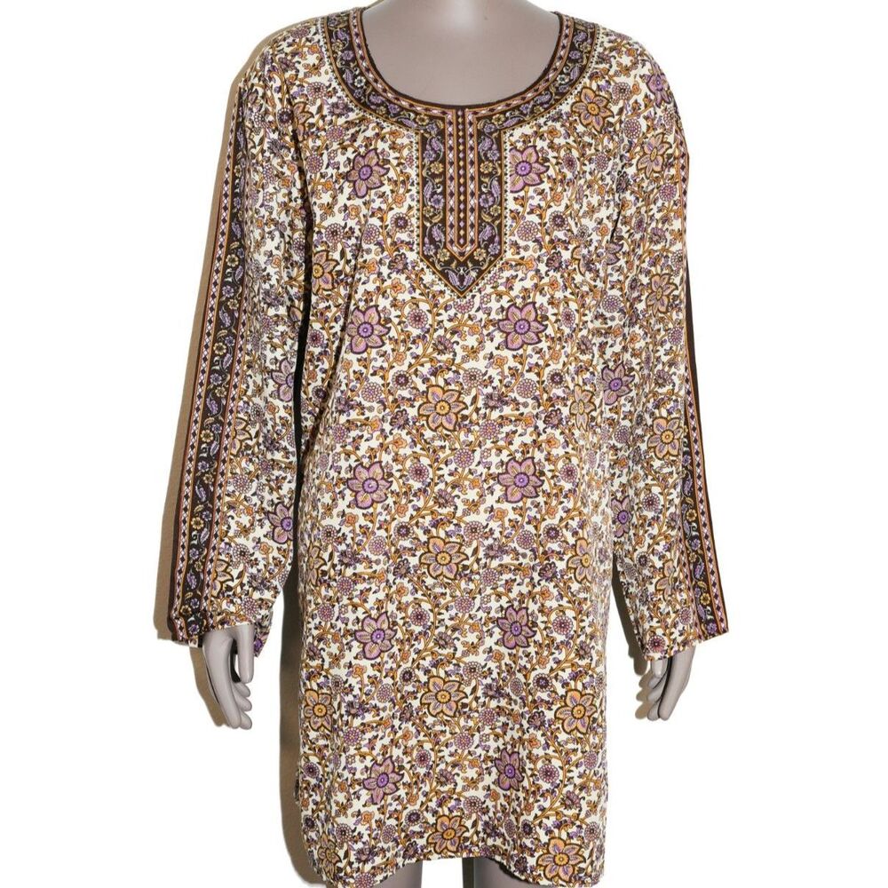 Boho Floral Sparkle Long Sleeve Short Dress Casual Womens Size Large‎